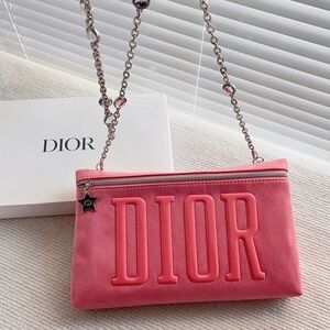 Dior Pink Logo Clutch with Chain Strap